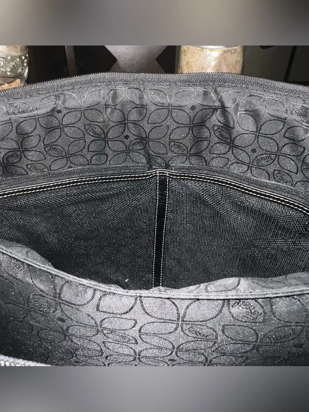 Fossil Black Leather Purse/ Briefcase with Magenta Lining